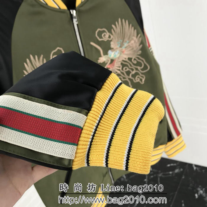 GUCCI古馳 2018秋冬 雙龍會刺繡 黑色絲綢 夾克 男女同款 ydi1350